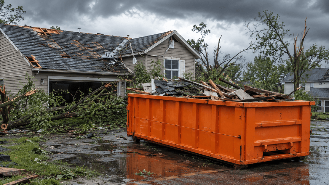 Emergency dumpster rental after storm damage cleanup in Kansas City