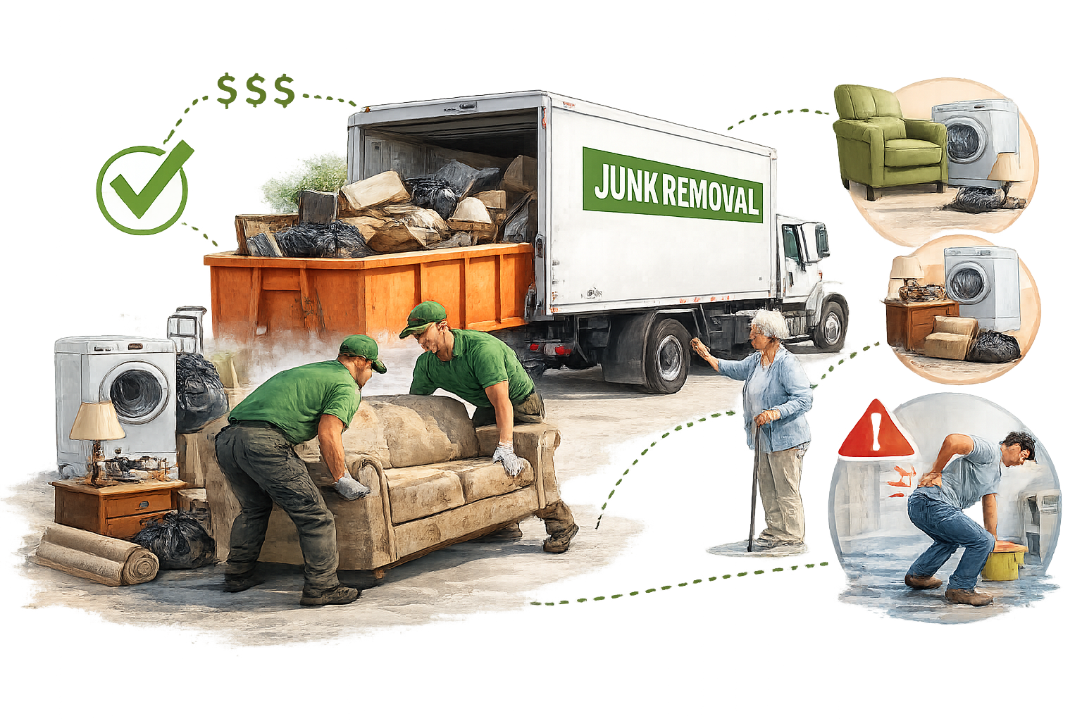 Professional junk removal team removing furniture and heavy debris in Kansas City