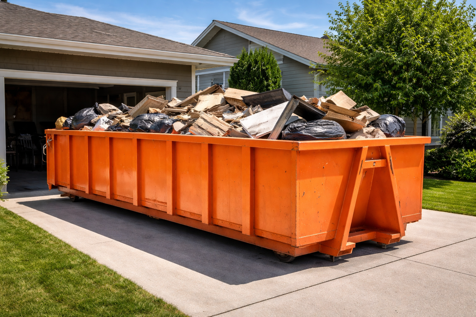 Roll off dumpster rental container placed in a Kansas City driveway