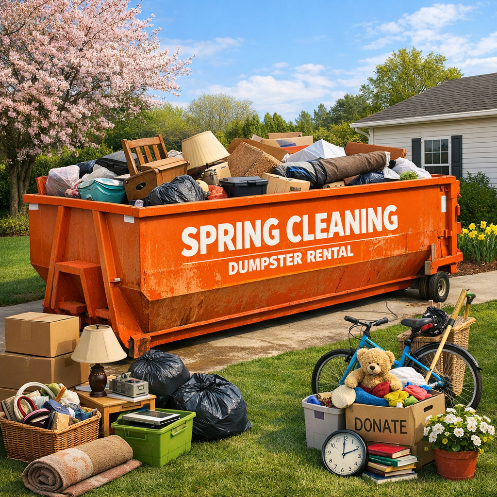 Spring cleaning dumpster rental Kansas City roll off dumpster container for seasonal cleanup debris